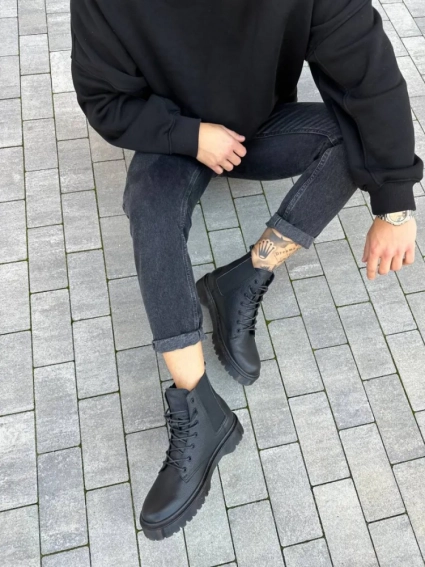 Ботинки мужские кожа флотар черного цвета демисезонные фото 5 — интернет-магазин Tapok