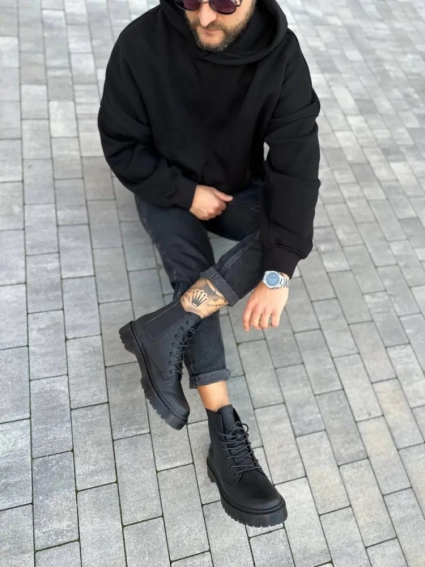 Ботинки мужские кожа флотар черного цвета демисезонные фото 6 — интернет-магазин Tapok
