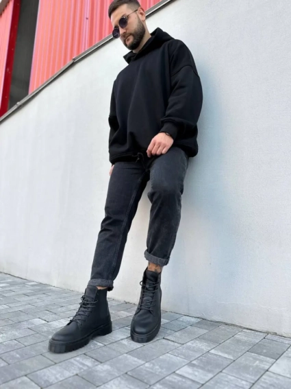 Ботинки мужские кожа флотар черного цвета демисезонные фото 9 — интернет-магазин Tapok