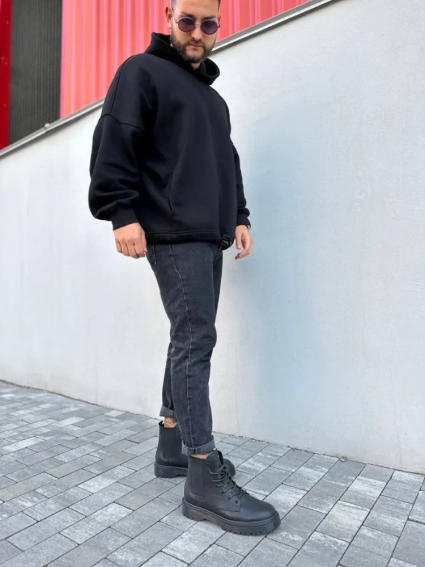 Ботинки мужские кожа флотар черного цвета демисезонные фото 10 — интернет-магазин Tapok