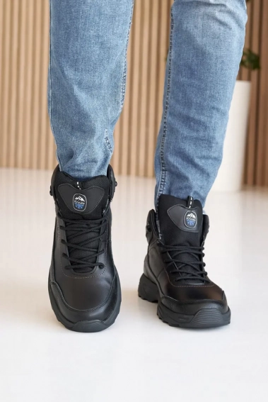 Мужские кроссовки кожаные зимние черные Emirro 3124 фото 2 — интернет-магазин Tapok