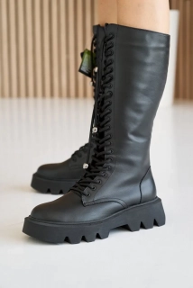 Женские ботинки кожаные зимние черные Caiman М20 высокие