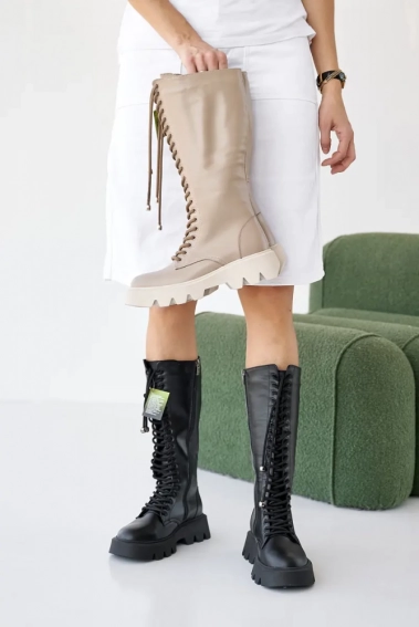 Женские ботинки кожаные зимние черные Caiman М20 высокие фото 2 — интернет-магазин Tapok
