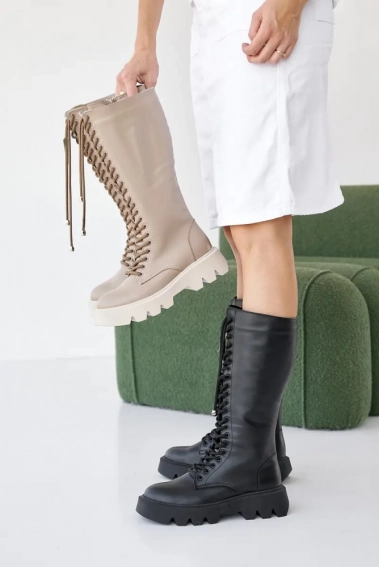 Женские ботинки кожаные зимние черные Caiman М20 высокие фото 3 — интернет-магазин Tapok