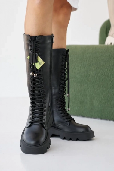 Женские ботинки кожаные зимние черные Caiman М20 высокие фото 4 — интернет-магазин Tapok