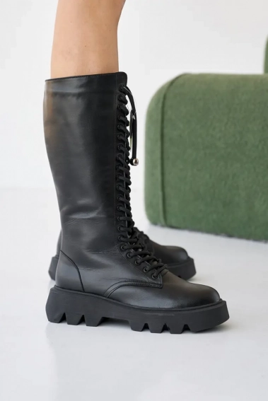 Женские ботинки кожаные зимние черные Caiman М20 высокие фото 5 — интернет-магазин Tapok