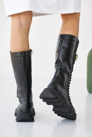 Женские ботинки кожаные зимние черные Caiman М20 высокие фото 6 — интернет-магазин Tapok
