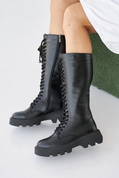Женские ботинки кожаные зимние черные Caiman М20 высокие фото 7 — интернет-магазин Tapok