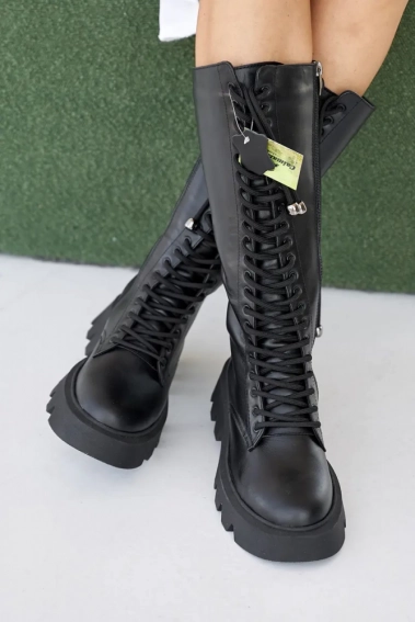 Женские ботинки кожаные зимние черные Caiman М20 высокие фото 8 — интернет-магазин Tapok
