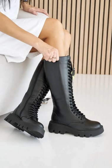 Женские ботинки кожаные зимние черные Caiman М20 высокие фото 9 — интернет-магазин Tapok