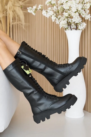 Женские ботинки кожаные зимние черные Caiman М20 высокие фото 10 — интернет-магазин Tapok