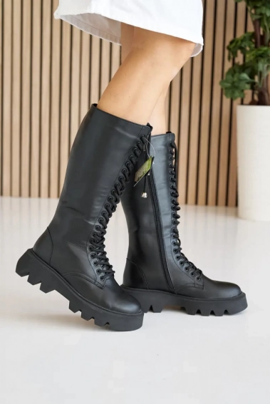Женские ботинки кожаные зимние черные Caiman М20 высокие фото 11 — интернет-магазин Tapok
