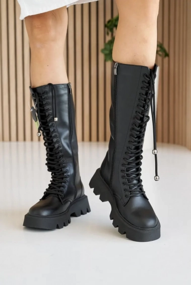 Женские ботинки кожаные зимние черные Caiman М20 высокие фото 12 — интернет-магазин Tapok