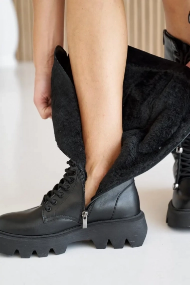 Женские ботинки кожаные зимние черные Caiman М20 высокие фото 13 — интернет-магазин Tapok