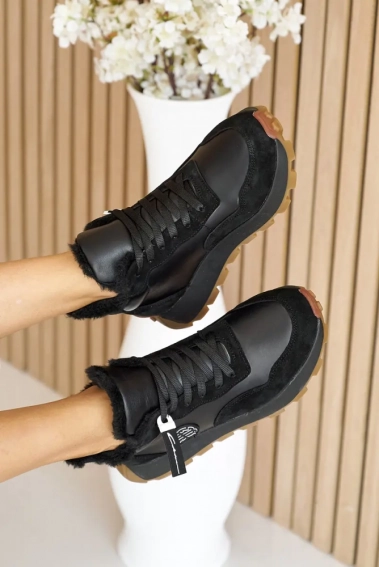 Женские кроссовки кожаные зимние черные Yuves 650 мех фото 12 — интернет-магазин Tapok