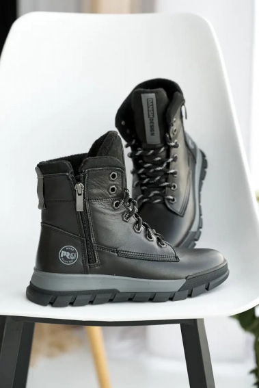 Подростковые ботинки кожаные зимние черные-серые Nivas П 4 фото 6 — интернет-магазин Tapok