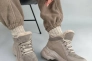 Кросівки жіночі шкіра флотар кольору латте зі вставками замші зимові Фото 3
