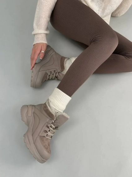 Кросівки жіночі шкіра флотар кольору латте зі вставками замші зимові фото 13 — інтернет-магазин Tapok