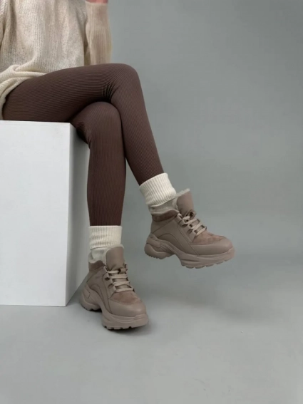 Кросівки жіночі шкіра флотар кольору латте зі вставками замші зимові фото 14 — інтернет-магазин Tapok