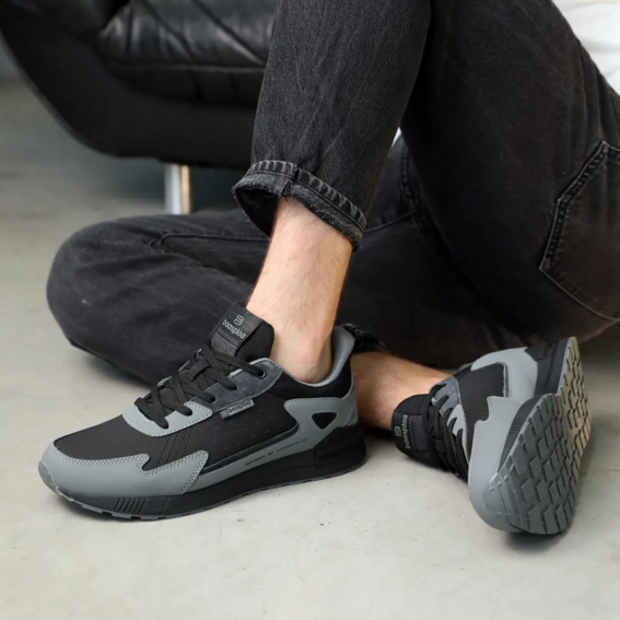 Кроссовки мужские кожаные 587131 Черно Серые фото 1 — интернет-магазин Tapok