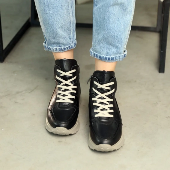Кроссовки кожаные с мехом 586848 Черные фото 3 — интернет-магазин Tapok