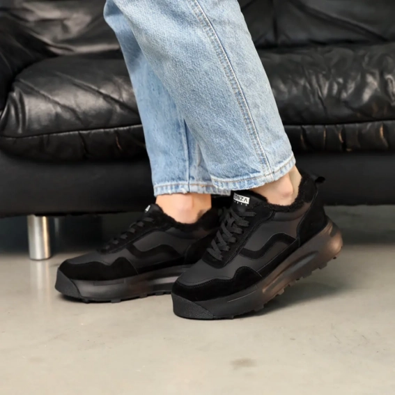 Кроссовки кожаные с мехом 586940 Черные фото 2 — интернет-магазин Tapok
