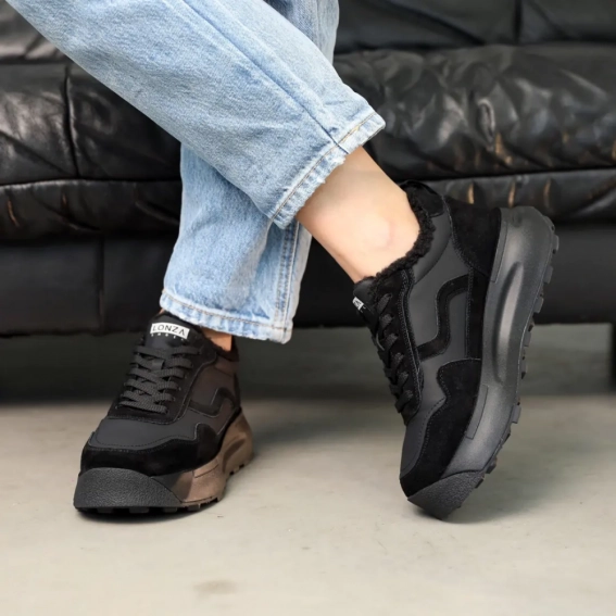 Кроссовки кожаные с мехом 586940 Черные фото 4 — интернет-магазин Tapok