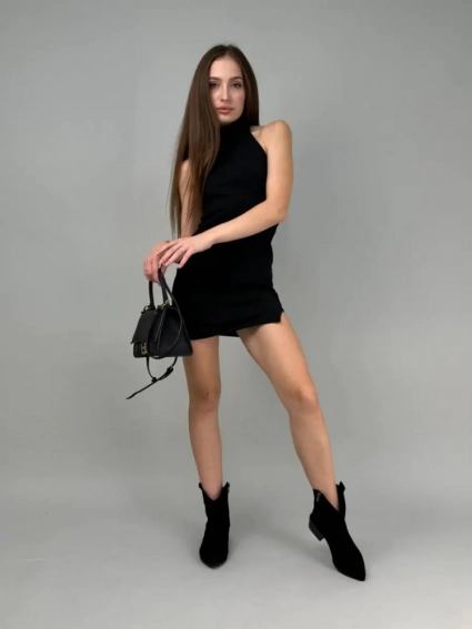 Ботинки ковбойки женские замшевые черного цвета на каблуке демисезонные с замком фото 6 — интернет-магазин Tapok