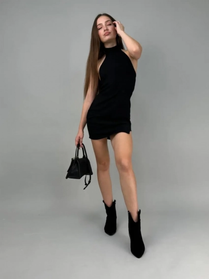 Черевики ковбойки жіночі замшеві чорного кольору на каблуці демісезонні із замком фото 7 — інтернет-магазин Tapok