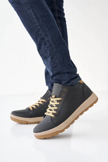 Мужские ботинки кожаные зимние черно-бежевые CrosSAV 23-58 фото 4 — интернет-магазин Tapok