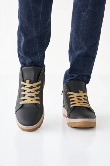 Мужские ботинки кожаные зимние черно-бежевые CrosSAV 23-58 фото 5 — интернет-магазин Tapok