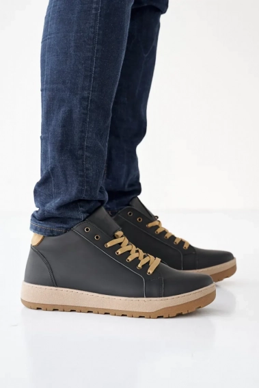 Мужские ботинки кожаные зимние черно-бежевые CrosSAV 23-58 фото 6 — интернет-магазин Tapok
