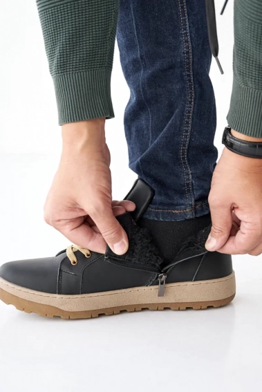Мужские ботинки кожаные зимние черно-бежевые CrosSAV 23-58 фото 7 — интернет-магазин Tapok