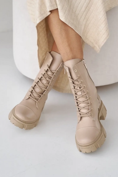 Жіночі черевики шкіряні зимові бежеві Emirro 1087-505 два замка на меху фото 4 — інтернет-магазин Tapok