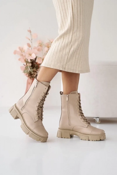 Жіночі черевики шкіряні зимові бежеві Emirro 1087-505 два замка на меху фото 5 — інтернет-магазин Tapok