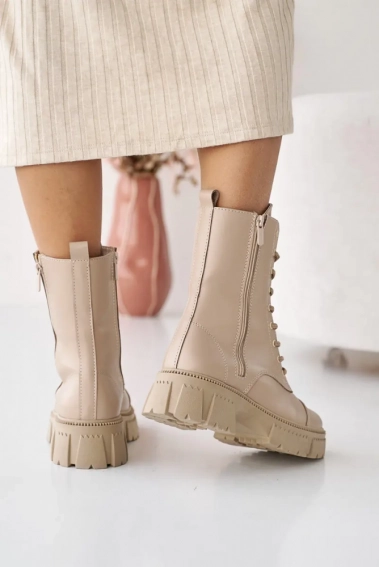 Женские ботинки кожаные зимние бежевые Emirro 1087-505 два замка на меху фото 6 — интернет-магазин Tapok