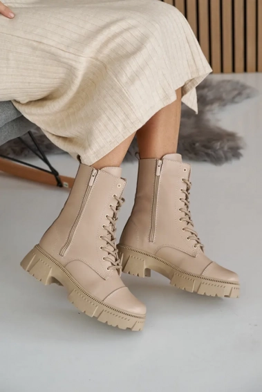 Жіночі черевики шкіряні зимові бежеві Emirro 1087-505 два замка на меху фото 8 — інтернет-магазин Tapok