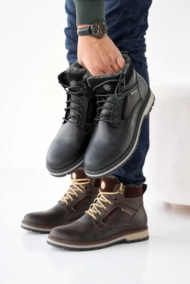 Мужские ботинки кожаные зимние черные Riccone 222 фото 4 — интернет-магазин Tapok