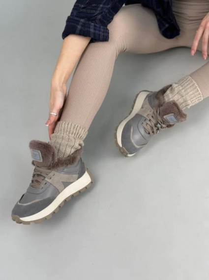 Кросівки жіночі шкіряні сірі зі вставками замші зимові фото 3 — інтернет-магазин Tapok