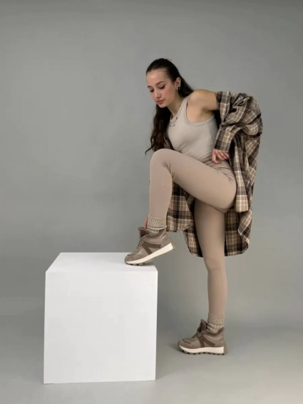 Кроссовки женские кожаные бежевые с вставками замши зимние фото 4 — интернет-магазин Tapok