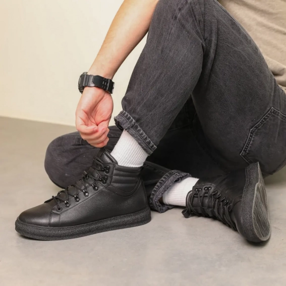 Ботинки кожаные зимние 587168 Черные фото 3 — интернет-магазин Tapok