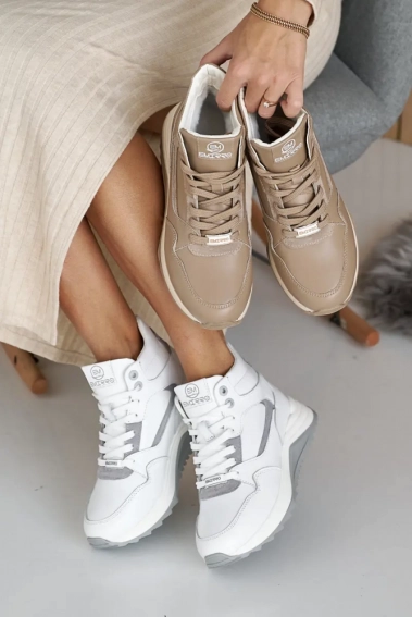 Жіночі кросівки шкіряні зимові білі-сірі Emirro 2721 фото 3 — інтернет-магазин Tapok