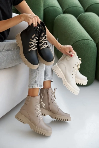 Женские ботинки кожаные зимние черно-бежевые Tango 120 фото 2 — интернет-магазин Tapok