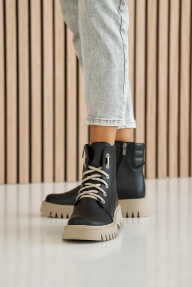 Жіночі черевики шкіряні зимові чорні-бежеві Tango 120 фото 6 — інтернет-магазин Tapok