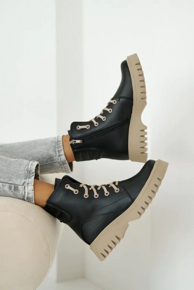 Женские ботинки кожаные зимние черно-бежевые Tango 120 фото 11 — интернет-магазин Tapok