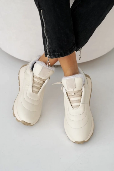 Жіночі кросівки шкіряні зимові молочні Emirro 10845-20 фото 4 — інтернет-магазин Tapok