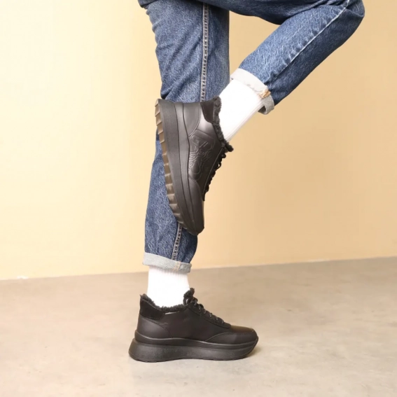 Кроссовки кожаные с мехом 587151 Черные фото 13 — интернет-магазин Tapok