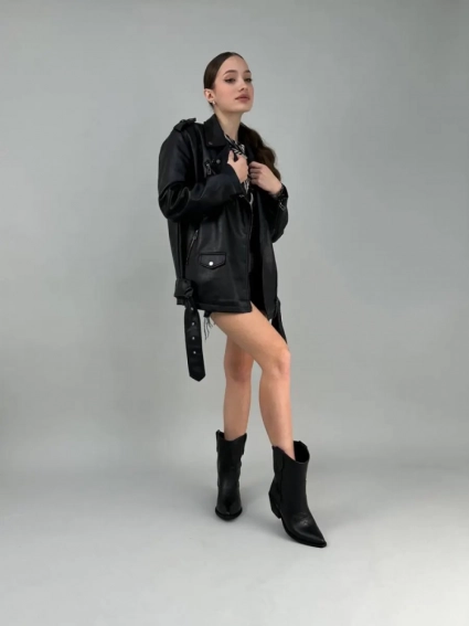 Ботинки ковбойки женские кожаные черного цвета на кожподкладе фото 8 — интернет-магазин Tapok