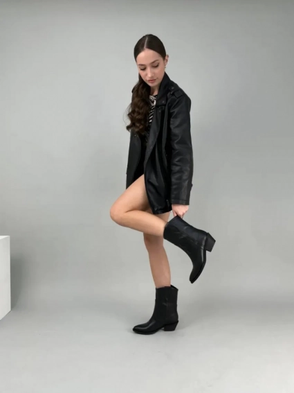Ботинки ковбойки женские кожаные черного цвета на кожподкладе фото 10 — интернет-магазин Tapok