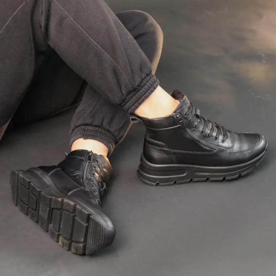 Кроссовки кожаные с мехом 587313 Черные фото 4 — интернет-магазин Tapok